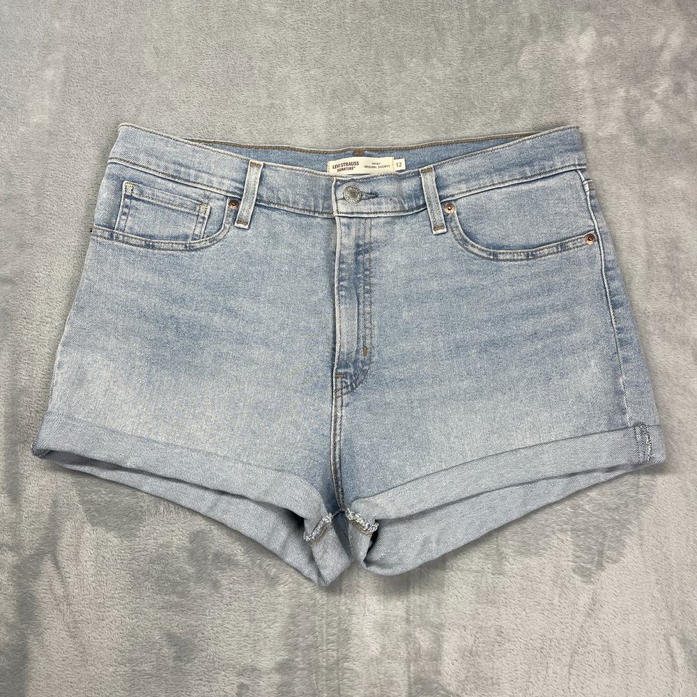 Levi's Vintage Original Shorts Women 12 Blue Denim 5 Pocket Super Stretch Cuffed
